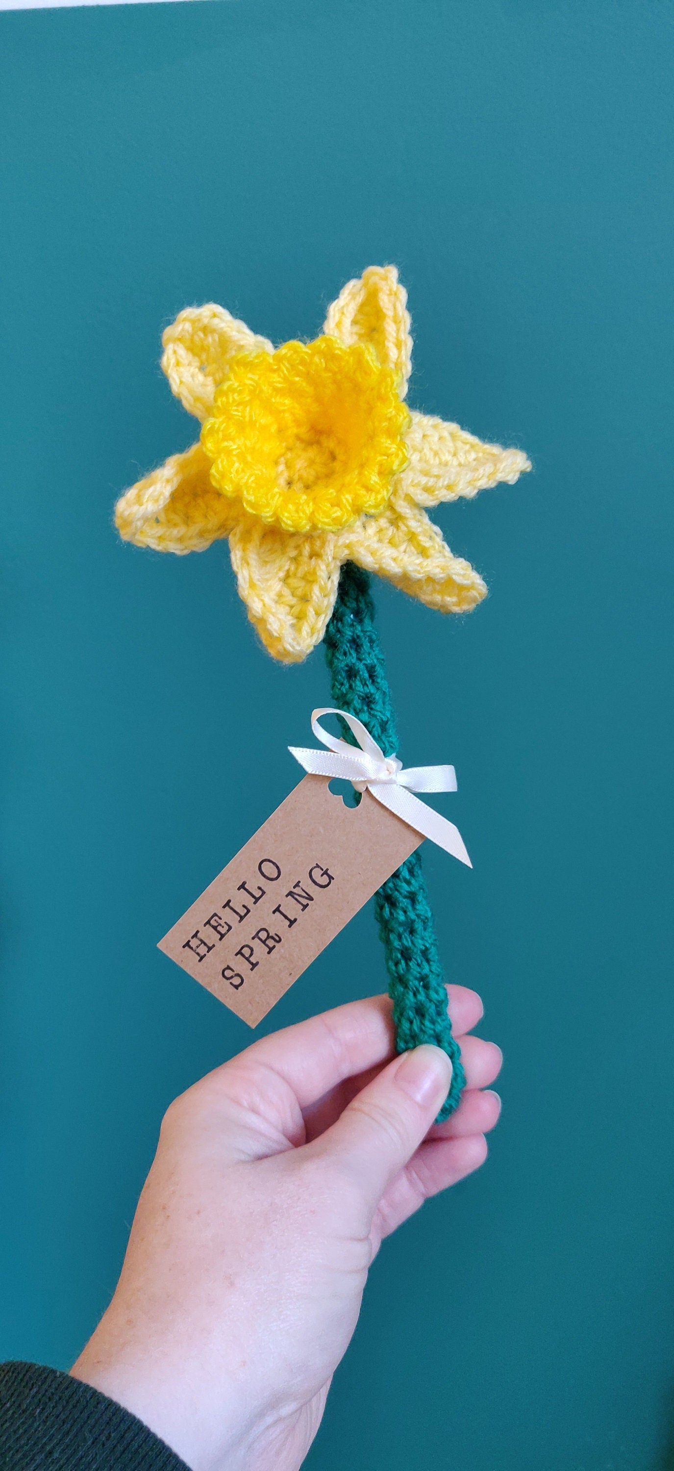Hello Spring Daffodil, Crochet Daffodil, Artificial Spring Flowers, Welsh Daffodil Gift, Birthday Present for Her, Mother's Day Present