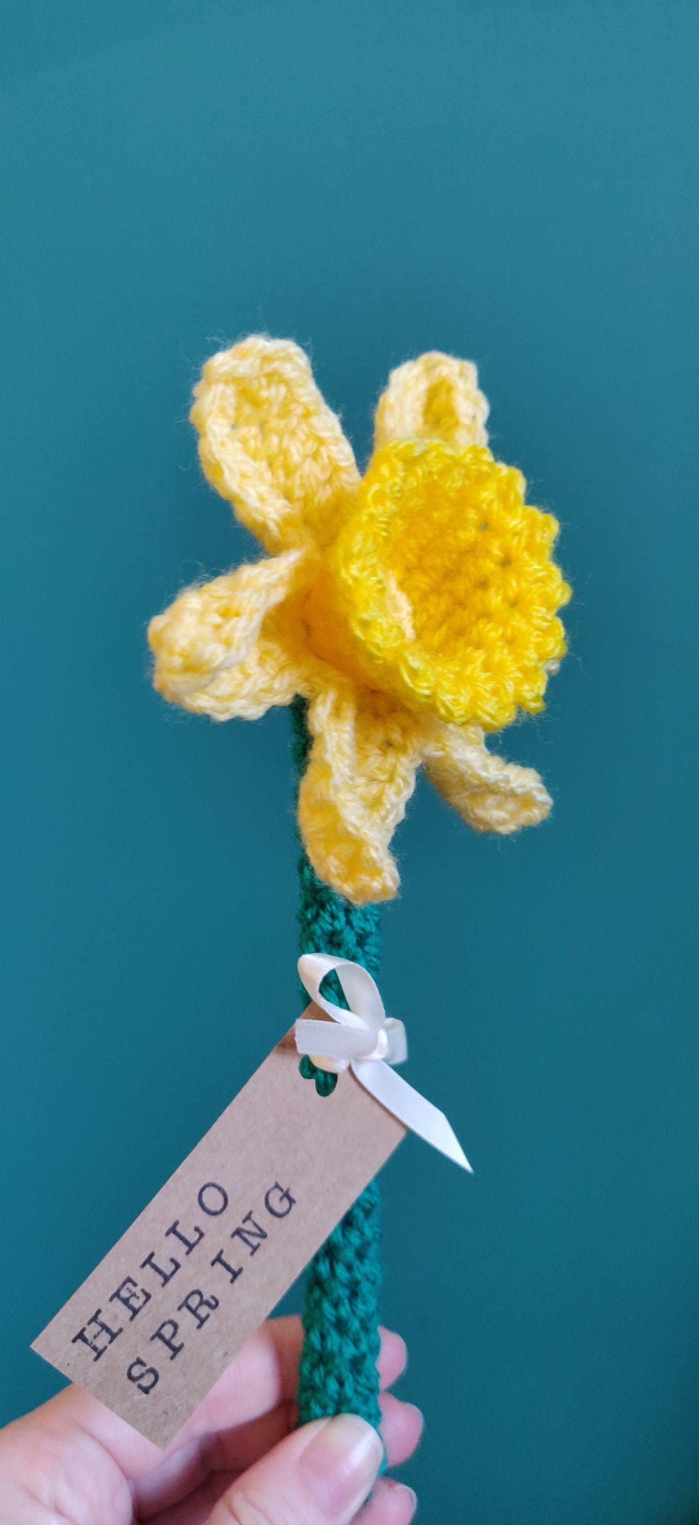 Hello Spring Daffodil, Crochet Daffodil, Artificial Spring Flowers, Welsh Daffodil Gift, Birthday Present for Her, Mother's Day Present
