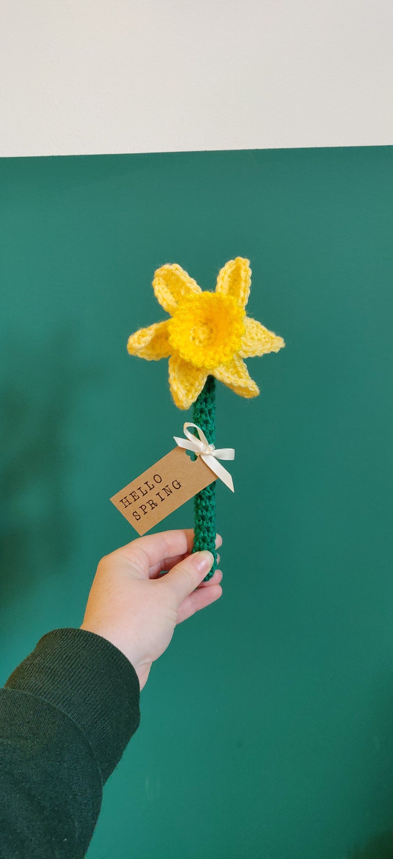 Hello Spring Daffodil, Crochet Daffodil, Artificial Spring Flowers, Welsh Daffodil Gift, Birthday Present for Her, Mother's Day Present