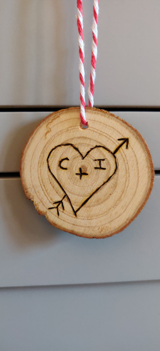 Personalized Wood Burned Heart Gift Tag, Initials Decoration
