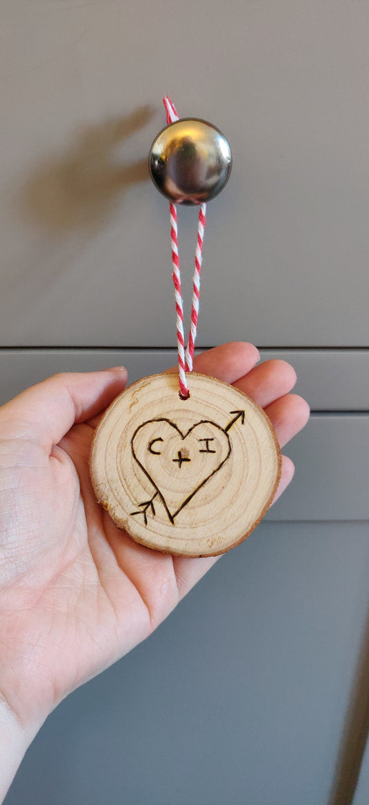 Personalized Wood Burned Heart Gift Tag, Initials Decoration