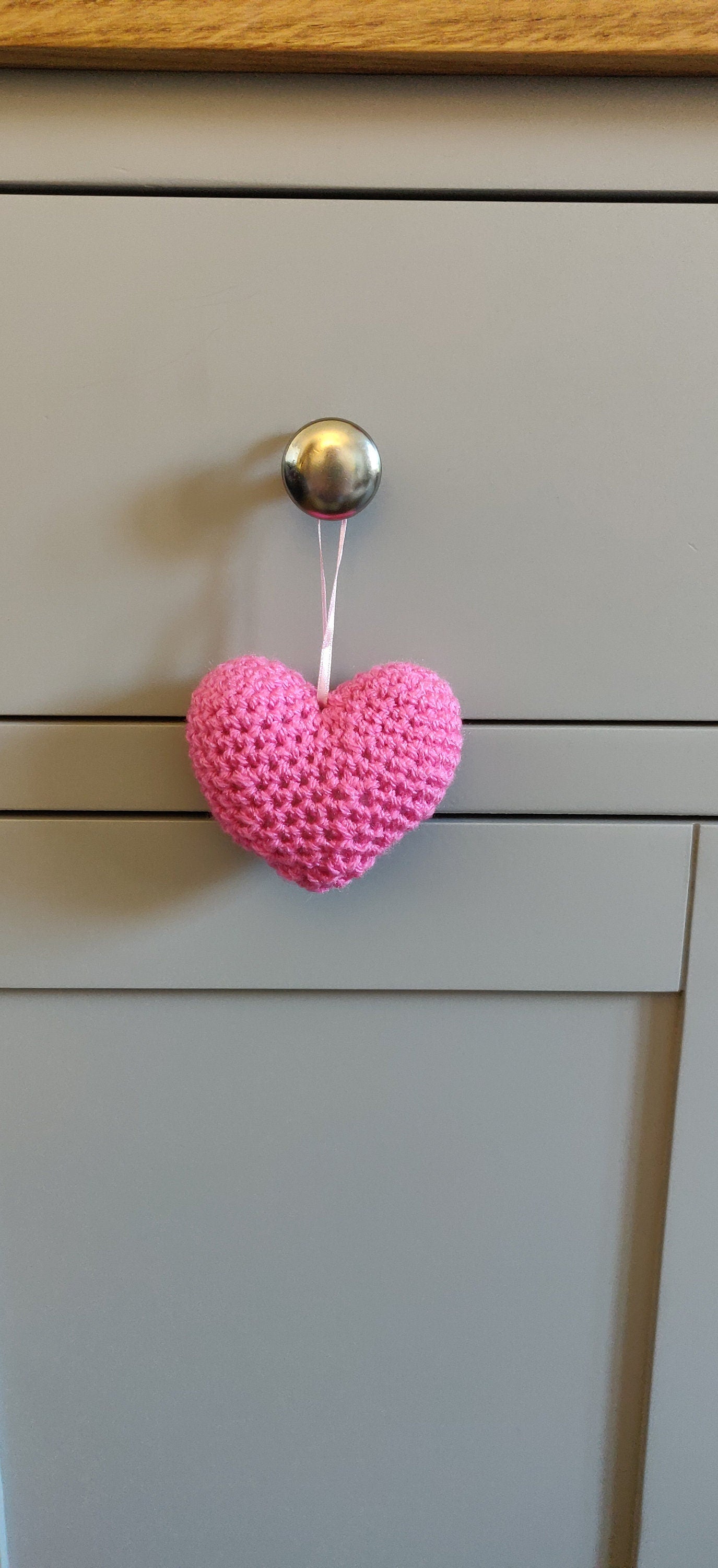 Pink Heart Initial Gift, Wedding, Engagement, Anniversary, Hanging Decor, Crochet Heart Ornament, Romantic Gift, Personalised Valentine Gift