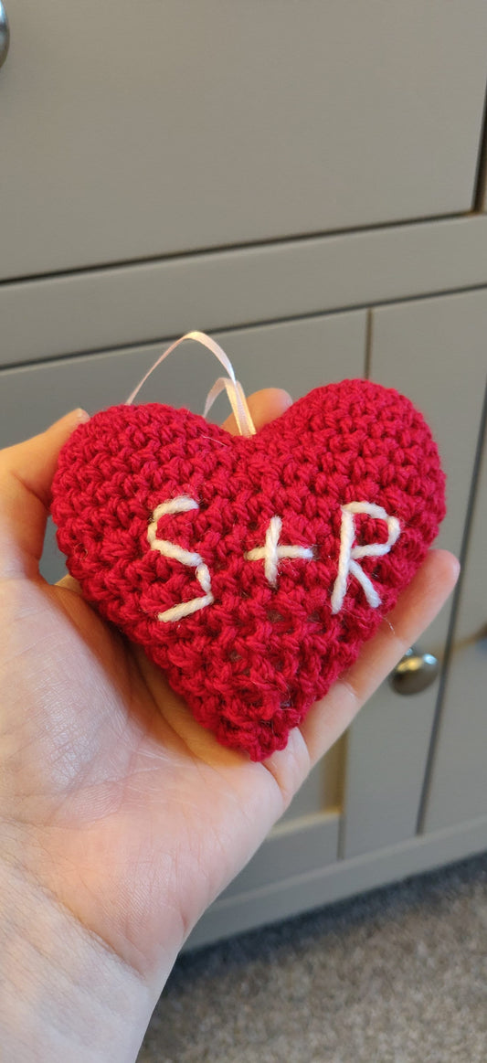 Red Heart Initial Gift, Wedding, Engagement, Anniversary, Hanging Decor, Crochet Heart Ornament, Romantic Gift, Personalised Valentine Gift