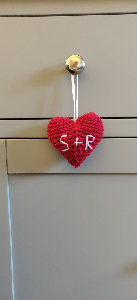 Red Heart Initial Gift, Wedding, Engagement, Anniversary, Hanging Decor, Crochet Heart Ornament, Romantic Gift, Personalised Valentine Gift
