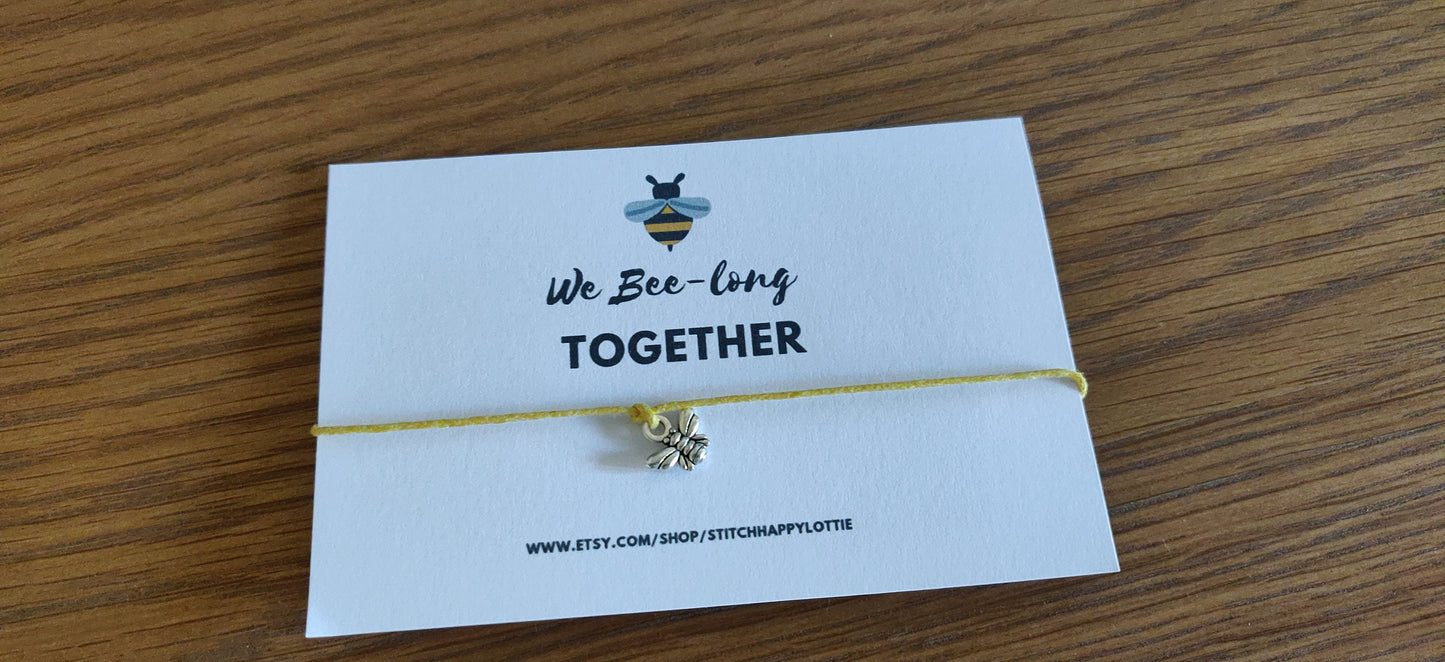We Bee-long Together Gift, Yellow Bee Bracelet, Wristband, Valentine's, Wedding Favour, Anniversary Gift, Jewellery Bee Card