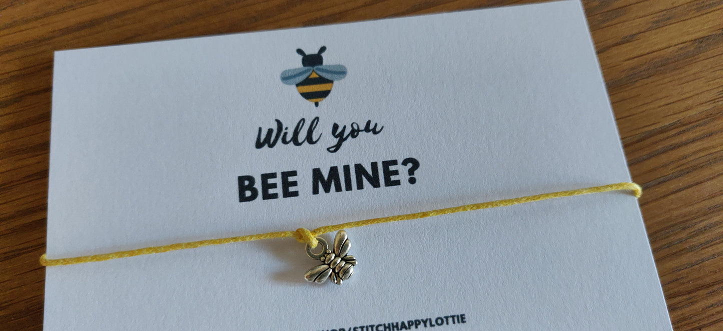 Will You Bee Mine Gift, Yellow Bee Bracelet, Wristband, Valentine's, Wedding Favour, Anniversary Gift, Jewellery Bee Mine Card