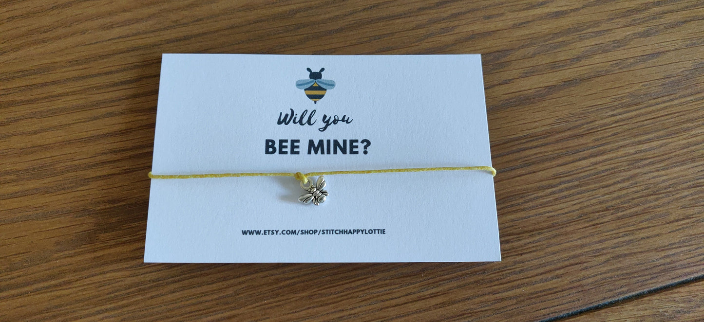 Will You Bee Mine Gift, Yellow Bee Bracelet, Wristband, Valentine's, Wedding Favour, Anniversary Gift, Jewellery Bee Mine Card