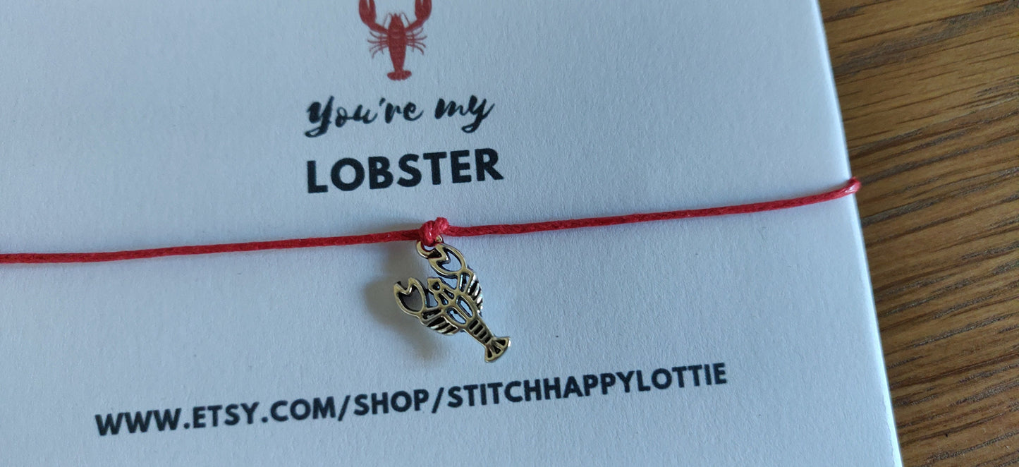 You're My Lobster Bracelet, Red String Lobster Charm, Anniversary Gift