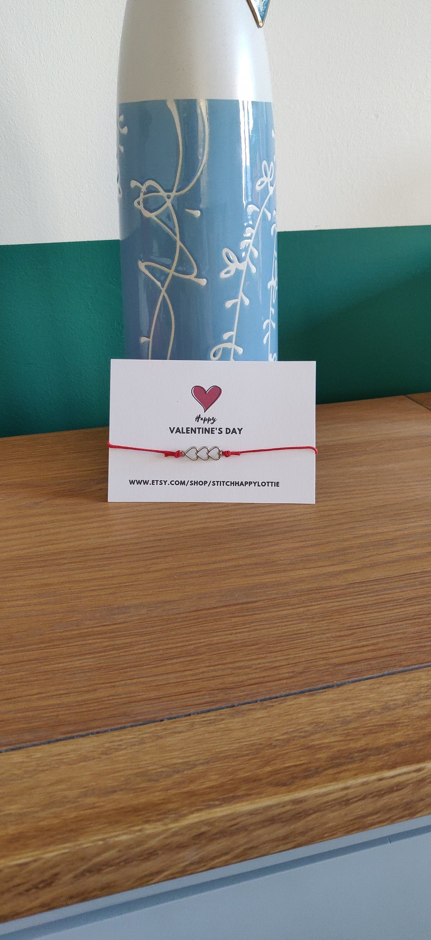 Happy Valentine's Day Bracelet, Red Heart Charm Bracelet, Adjustable Bracelet for Wife or Girlfriend, Valentine's Card, Heart Charm