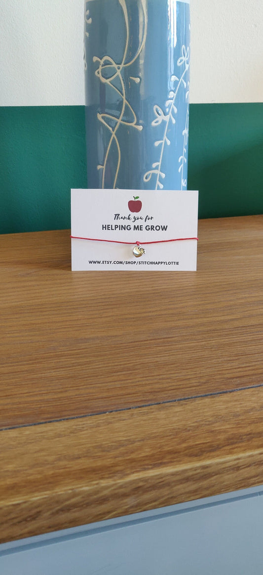 Apple Charm Bracelet, Red Wax Cord, Teacher Gift