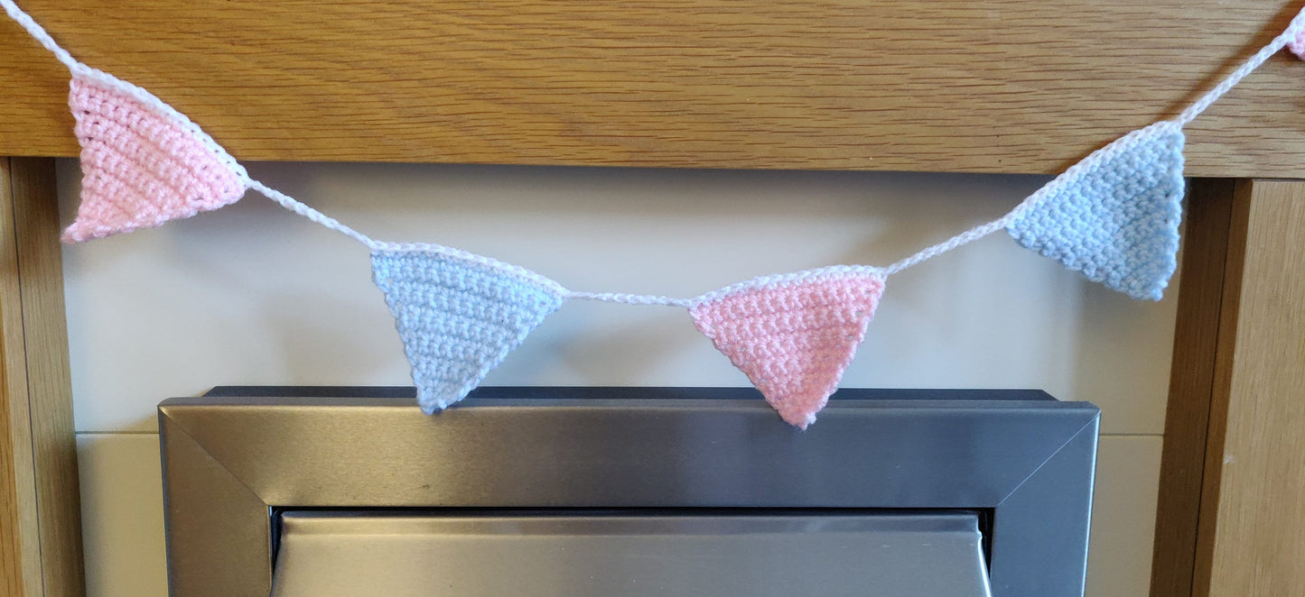 Pink and Blue Bunting, Baby Shower Gift, Gender Reveal Garland, Christening Decoration, Pastel Bunting, Nursery Decor for Boys and Girls