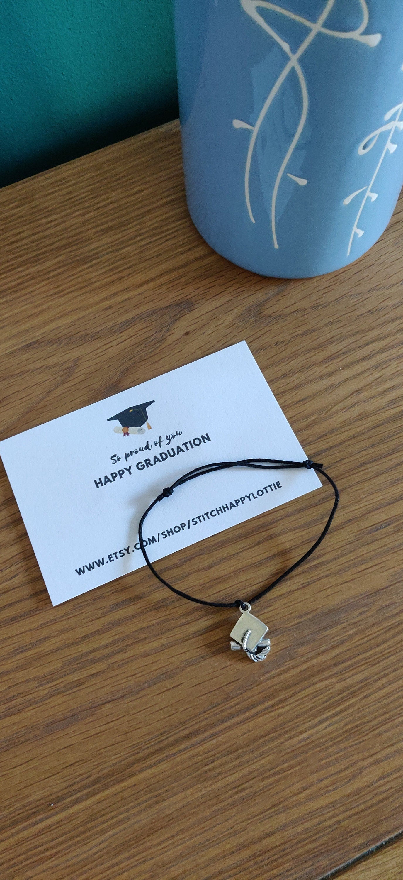 Graduation Gift Set, Crochet Bottle Topper, Cap & Scroll Bracelet