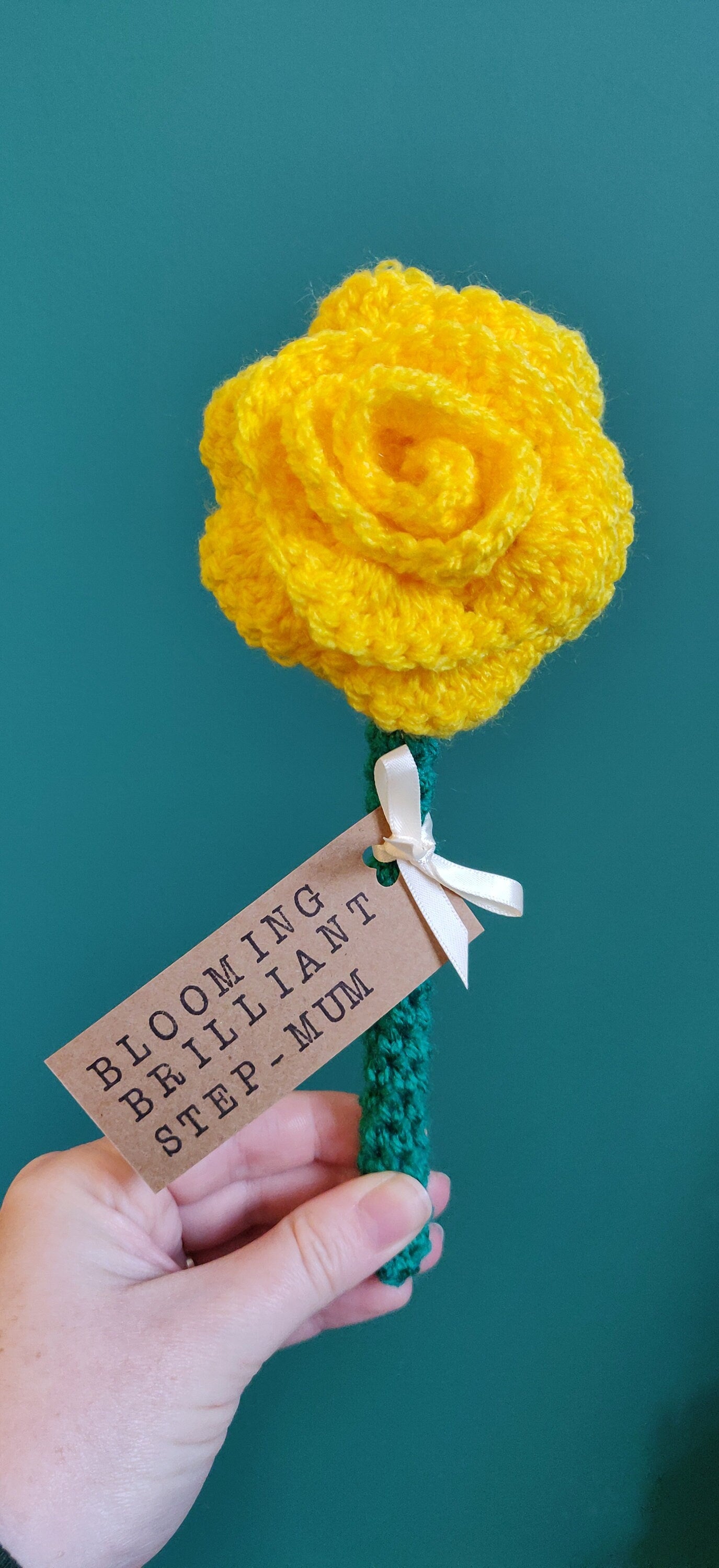Mothers Day Gift, Yellow Rose Flower Gift for Step-Mum, Blooming Marvellous Mum, Personalised Mother's Day Gift, Artificial Yellow Rose Gift
