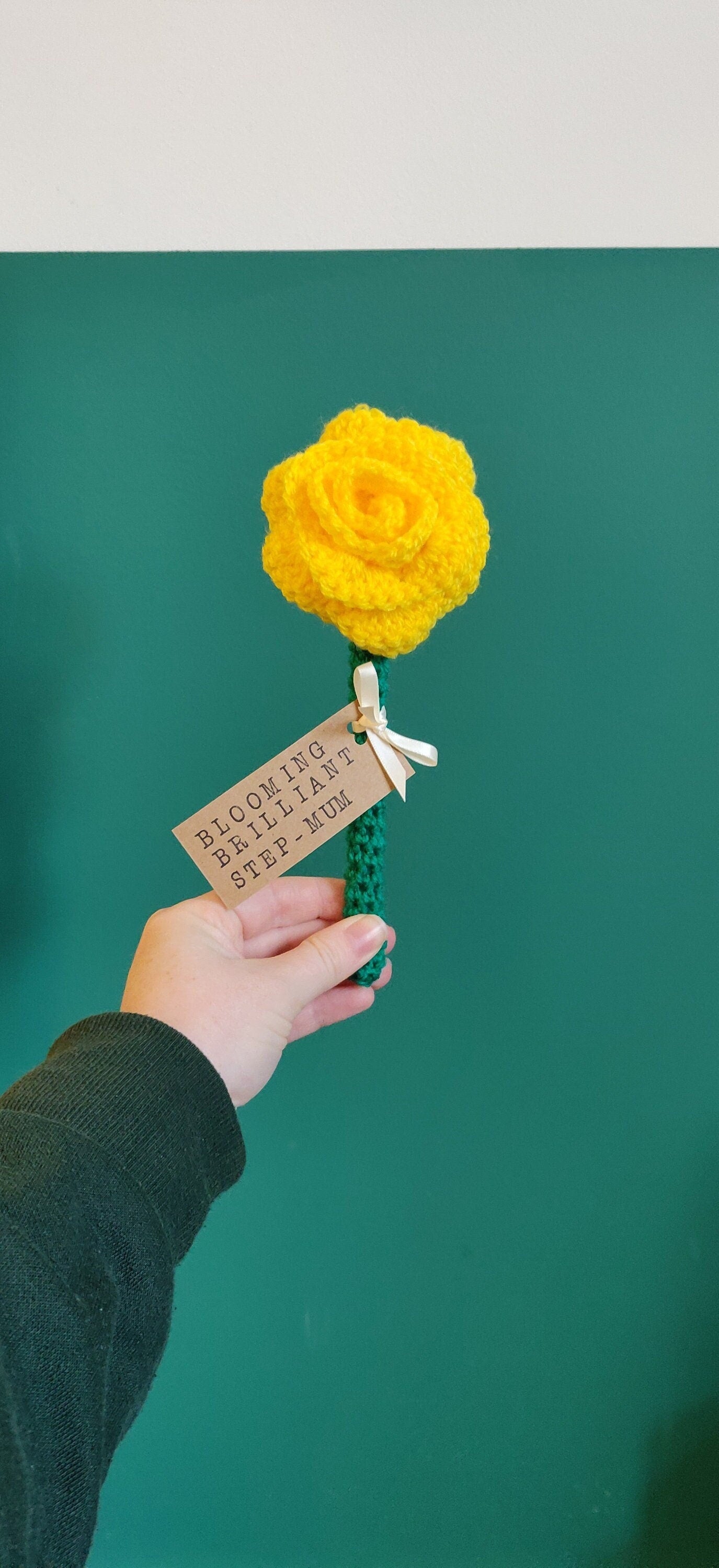 Mothers Day Gift, Yellow Rose Flower Gift for Step-Mum, Blooming Marvellous Mum, Personalised Mother's Day Gift, Artificial Yellow Rose Gift