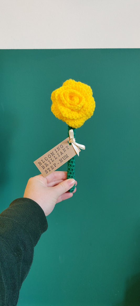 Mothers Day Gift, Yellow Rose Flower Gift for Step-Mum, Blooming Marvellous Mum, Personalised Mother's Day Gift, Artificial Yellow Rose Gift
