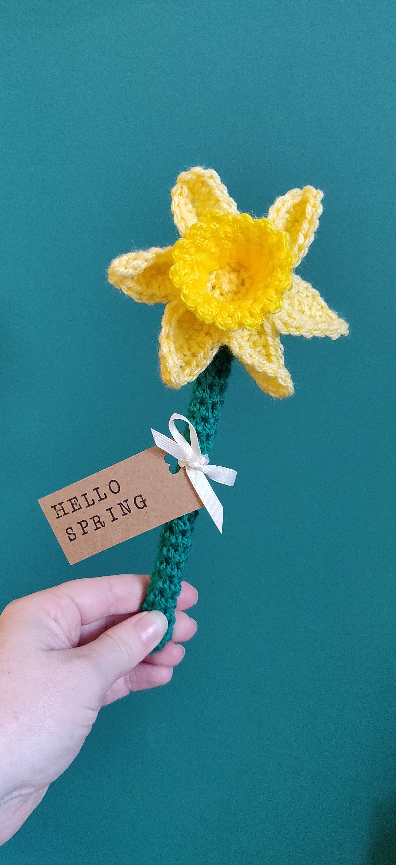 Hello Spring Daffodil, Crochet Daffodil, Artificial Spring Flowers, Welsh Daffodil Gift, Birthday Present for Her, Mother's Day Present