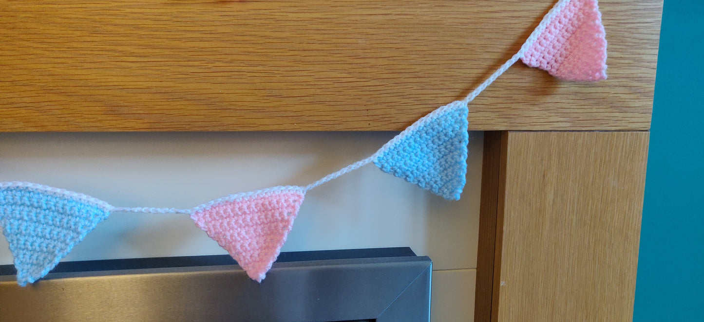 Pink and Blue Bunting, Baby Shower Gift, Gender Reveal Garland, Christening Decoration, Pastel Bunting, Nursery Decor for Boys and Girls