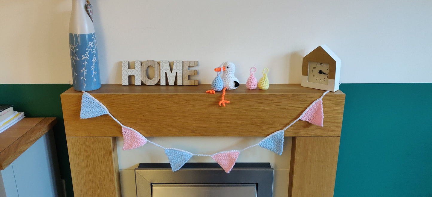Pink and Blue Bunting, Baby Shower Gift, Gender Reveal Garland, Christening Decoration, Pastel Bunting, Nursery Decor for Boys and Girls