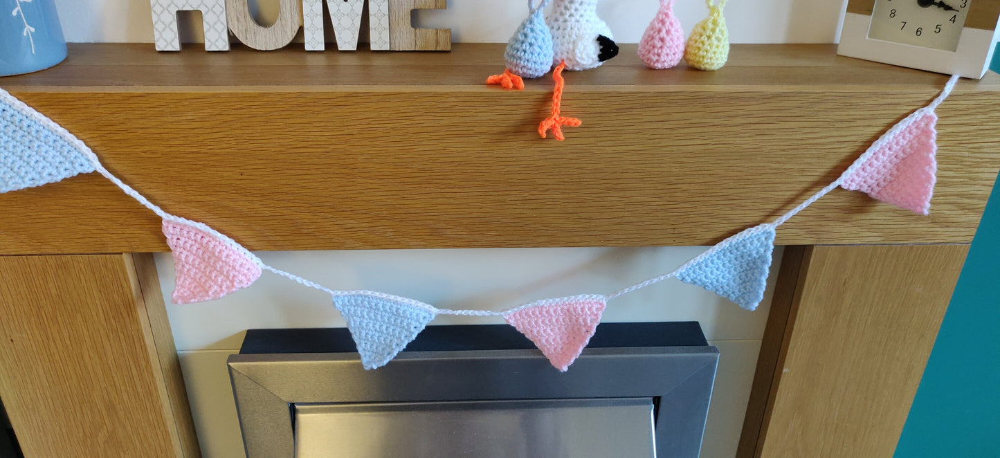 Pink and Blue Bunting, Baby Shower Gift, Gender Reveal Garland, Christening Decoration, Pastel Bunting, Nursery Decor for Boys and Girls