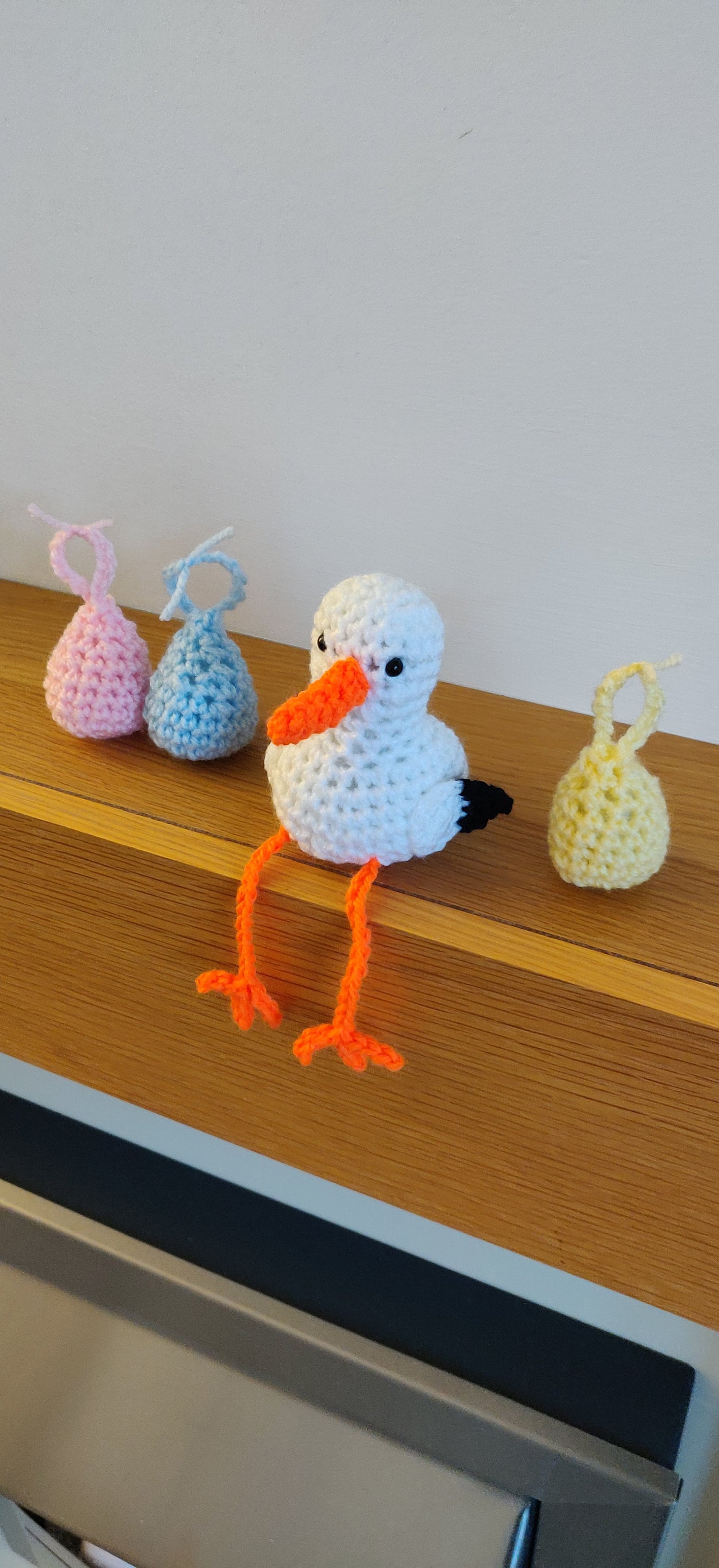 Stork with Baby Shelf Sitter Decoration, Stock Figurine, Stork Cake Topper, New Baby, Baby Shower, Christening Gift, Present for Midwife