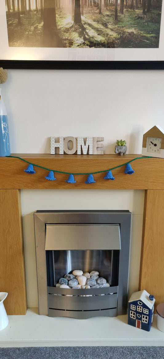Crochet Bluebell Flower Garland, Spring Home Decor