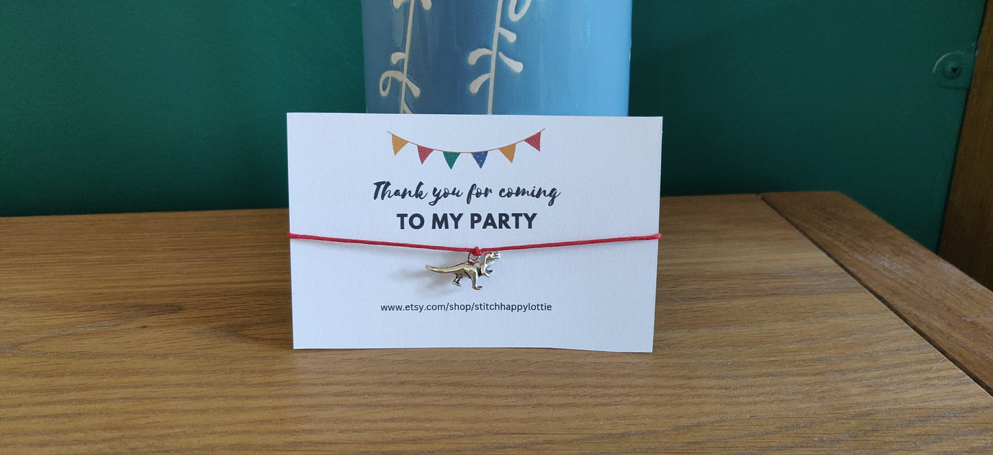 Thank you for Coming to my Party Bracelet, Dinosaur Party Favours, Dinosaur Bracelet for Boy or Girl, Party Bag, Birthday Gift for Kids