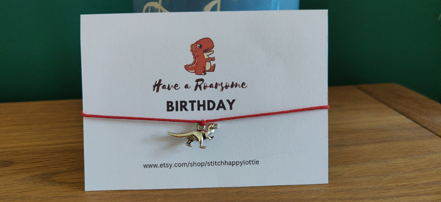 Have a Roar-some Birthday, Dinosaur Bracelet, Dinosaur Birthday Present for Kids, Kids Bracelet, T-rex Gift, Red Bracelet, Birthday Gift
