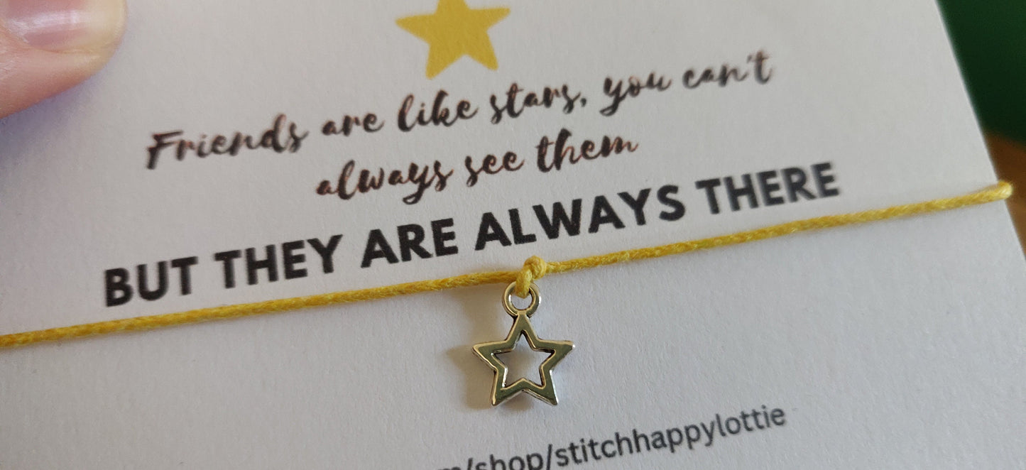 Star Charm Bracelet, Yellow Cord Friendship Gift