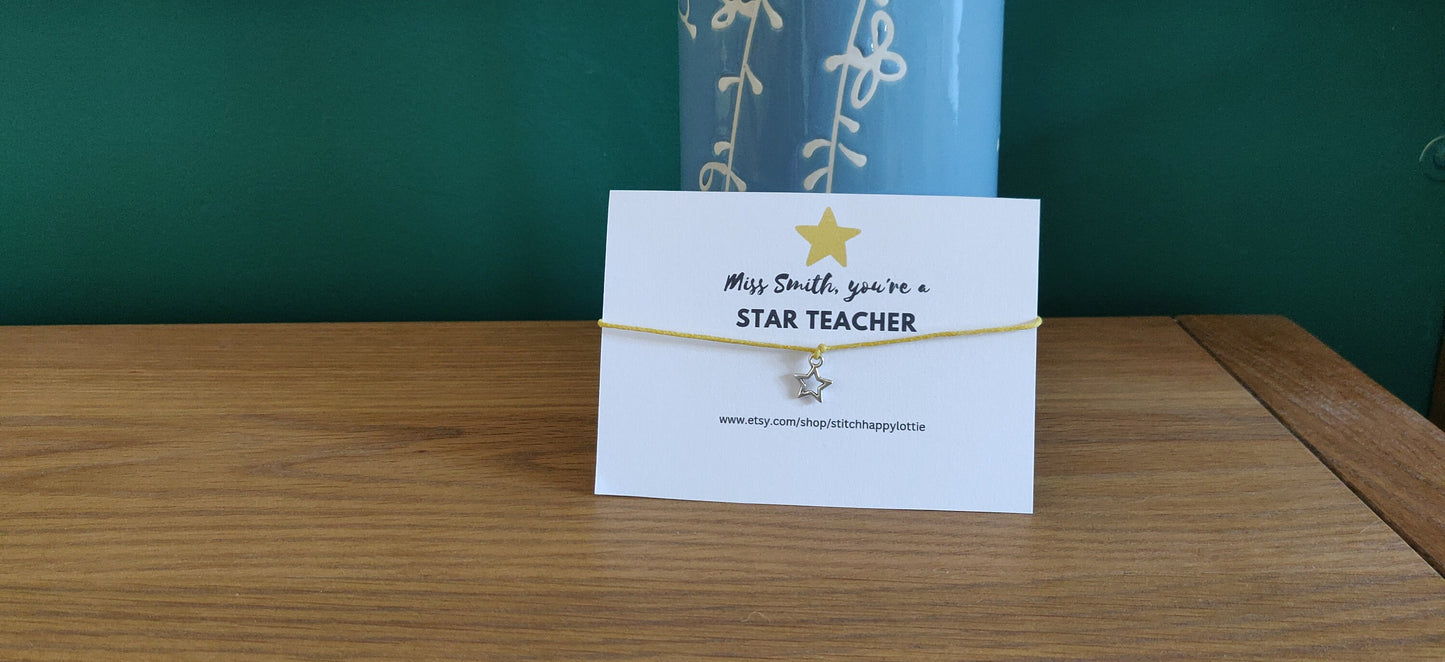 Personalised Star Teacher Gift, Star Bracelet, Teacher Gift, Star Charm Bracelet, Yellow Bracelet for Teacher, End of Term Gift, Christmas