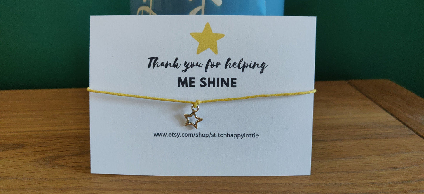 Thank you for Helping Me Shine, Star Bracelet, Teacher Gift, Thank you Gift, Appreiation Gift, Star Charm Bracelet, Yellow Bracelet for Her