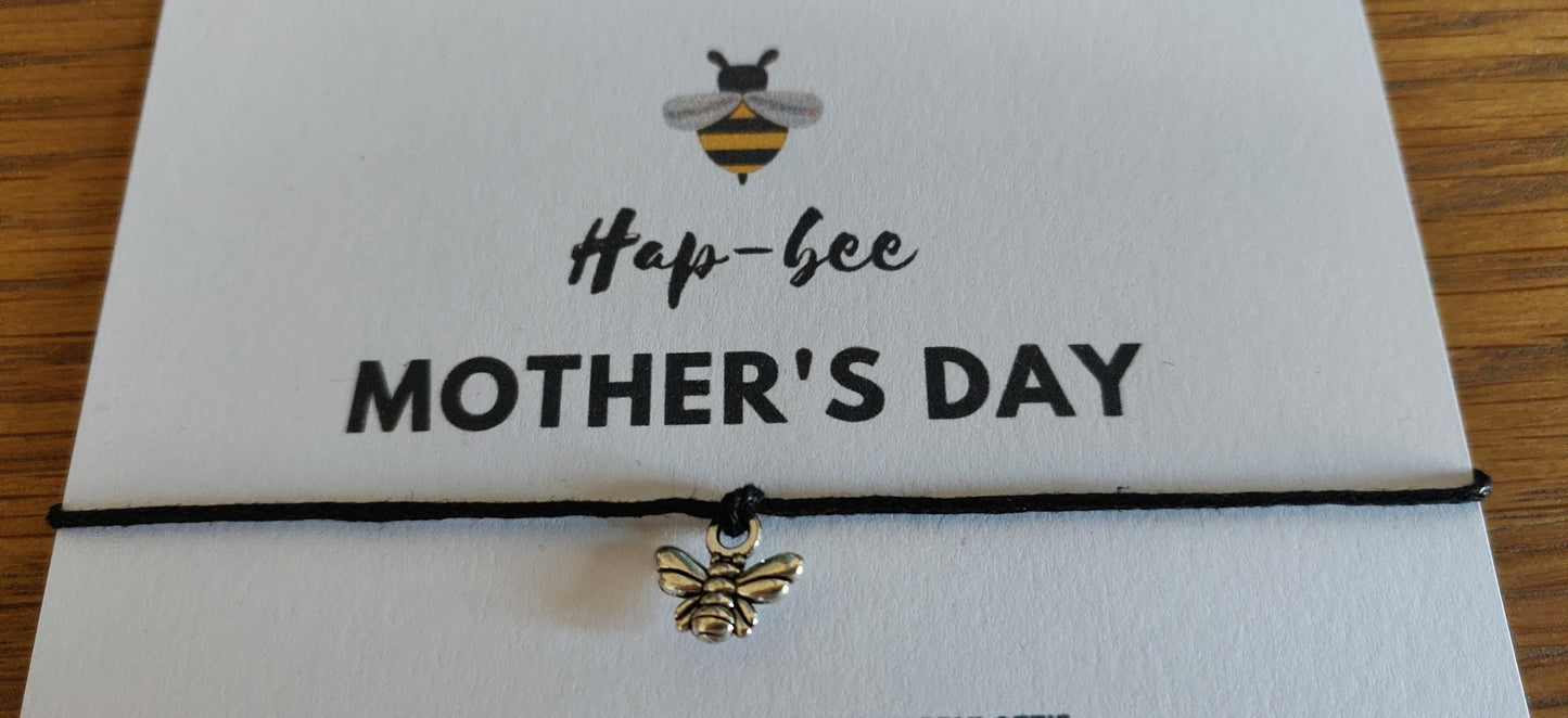 Hap-Bee Mother's Day, Mother's Day Bee Charm Bracelet, Gift For Mum, Jewellery Bracelet For Mum, Happy Mother's Day Card and Gift.