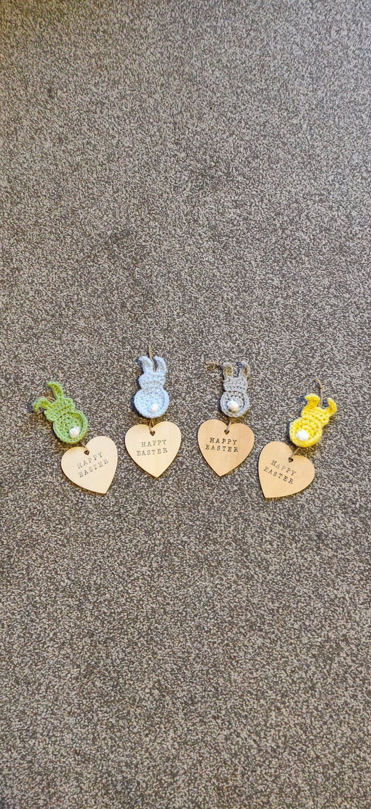 Happy Easter Sign, Spring Bunny Decorations, Easter Tree Decor, Crochet Bunny Gift, Easter Basket Gift Tag, Easter Door Hanger, Wreath