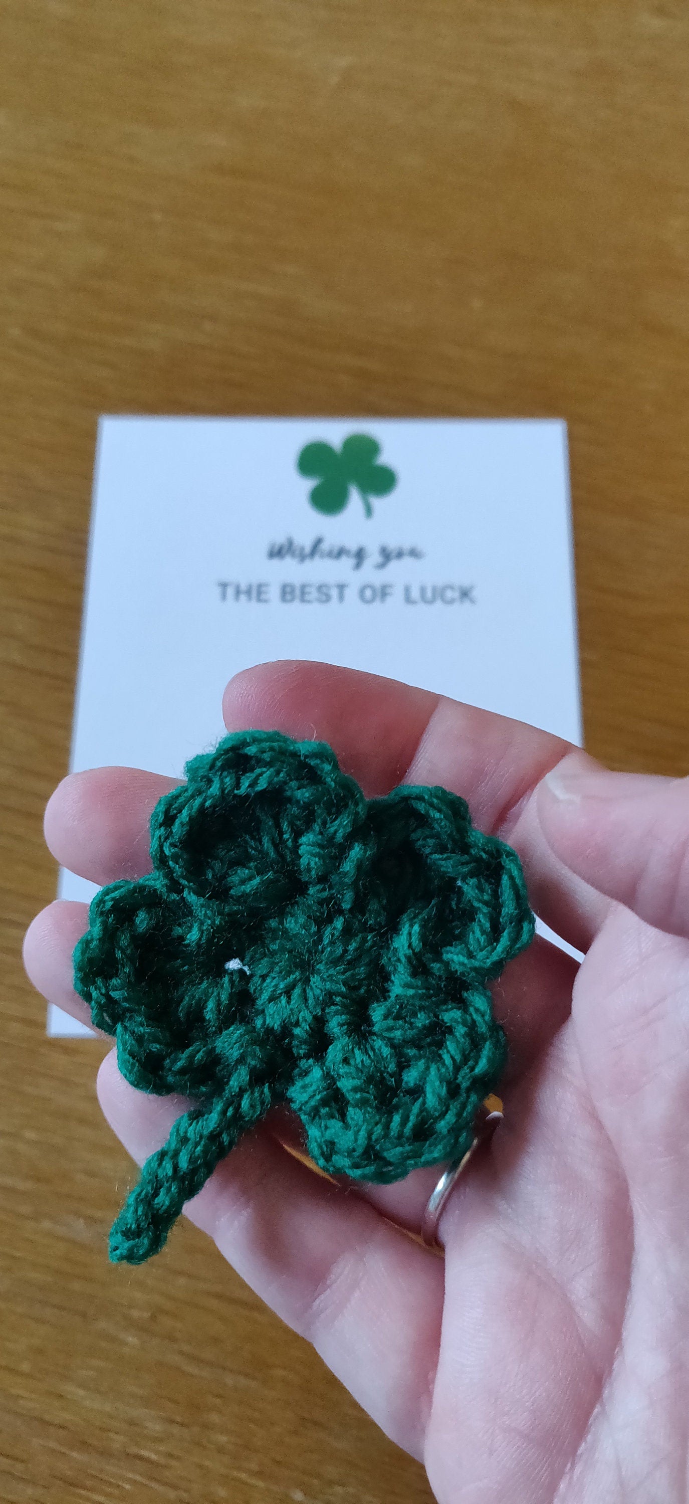 Good Luck Four Leaf Clover Card, Wishing you the Best of Luck in Your New Job, New School, Exams, Lucky Clover Crochet, Lucky Pocket Token