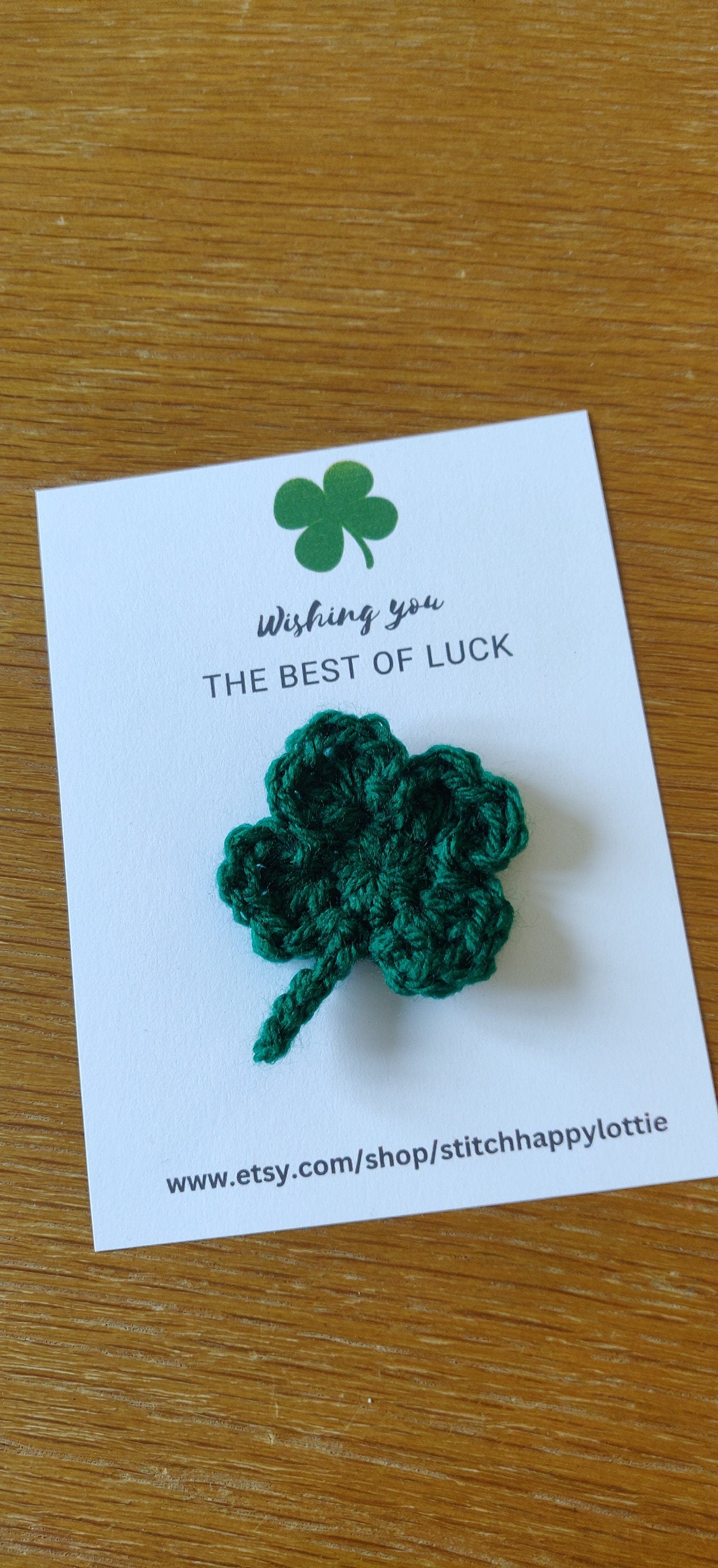 Good Luck Four Leaf Clover Card, Wishing you the Best of Luck in Your New Job, New School, Exams, Lucky Clover Crochet, Lucky Pocket Token