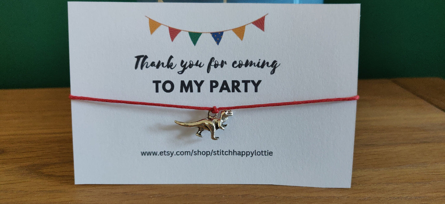 Thank you for Coming to my Party Bracelet, Dinosaur Party Favours, Dinosaur Bracelet for Boy or Girl, Party Bag, Birthday Gift for Kids