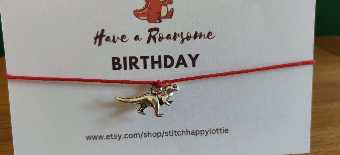 Have a Roar-some Birthday, Dinosaur Bracelet, Dinosaur Birthday Present for Kids, Kids Bracelet, T-rex Gift, Red Bracelet, Birthday Gift