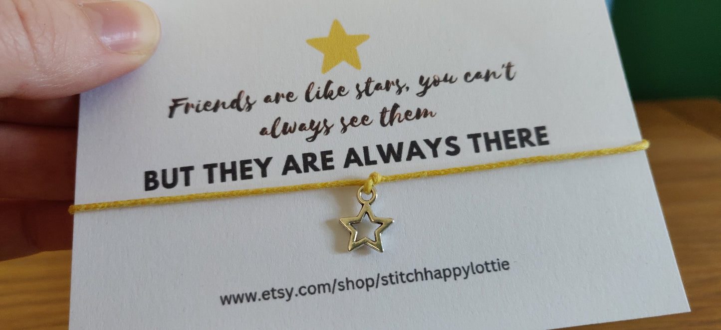 Star Charm Bracelet, Yellow Cord Friendship Gift