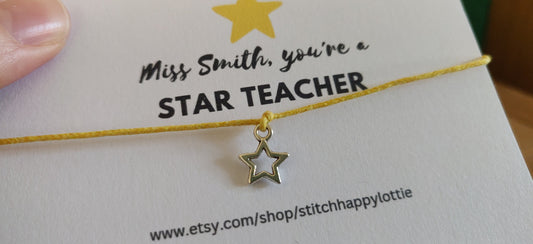 Personalised Star Teacher Gift, Star Bracelet, Teacher Gift, Star Charm Bracelet, Yellow Bracelet for Teacher, End of Term Gift, Christmas