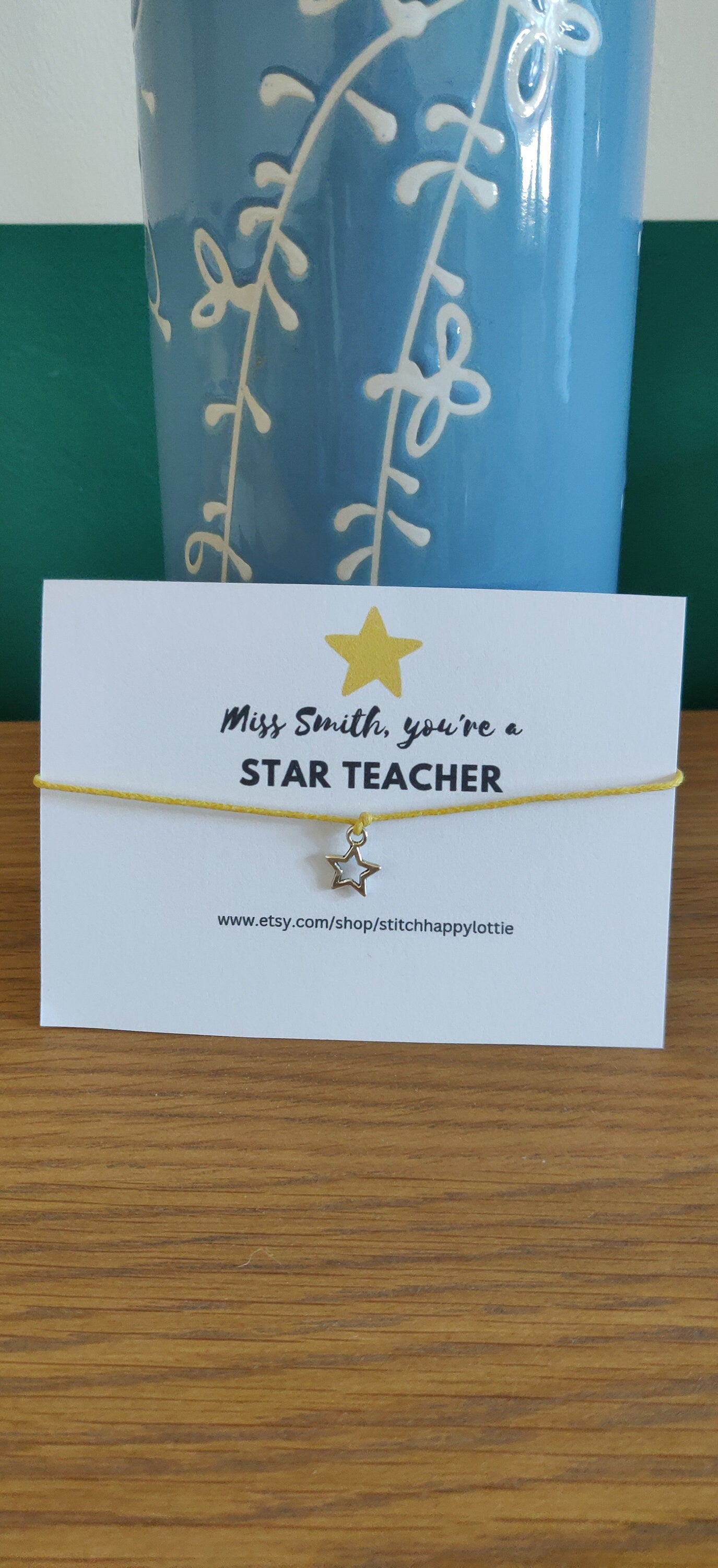 Personalised Star Teacher Gift, Star Bracelet, Teacher Gift, Star Charm Bracelet, Yellow Bracelet for Teacher, End of Term Gift, Christmas