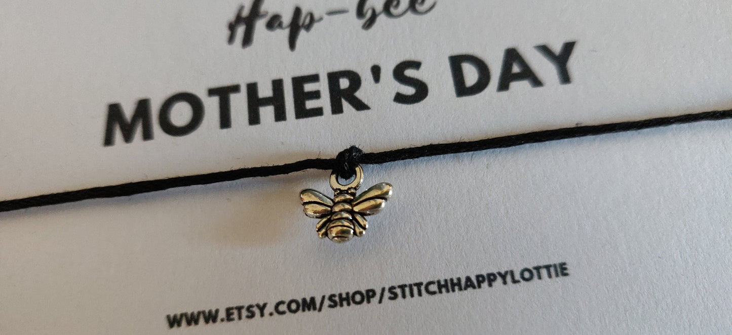 Hap-Bee Mother's Day, Mother's Day Bee Charm Bracelet, Gift For Mum, Jewellery Bracelet For Mum, Happy Mother's Day Card and Gift.