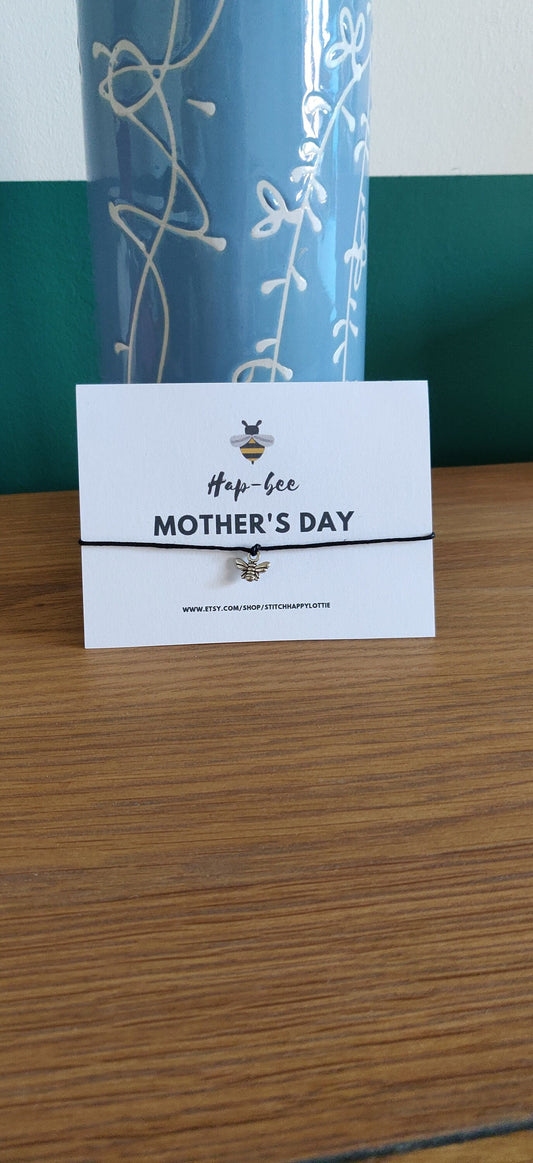 Hap-Bee Mother's Day, Mother's Day Bee Charm Bracelet, Gift For Mum, Jewellery Bracelet For Mum, Happy Mother's Day Card and Gift.