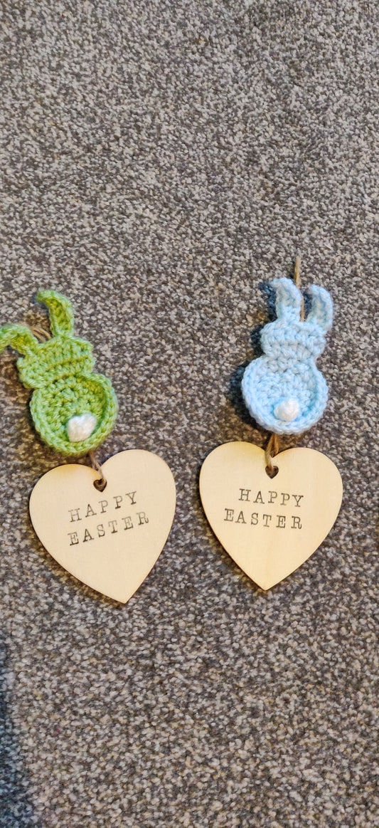 Happy Easter Sign, Spring Bunny Decorations, Easter Tree Decor, Crochet Bunny Gift, Easter Basket Gift Tag, Easter Door Hanger, Wreath