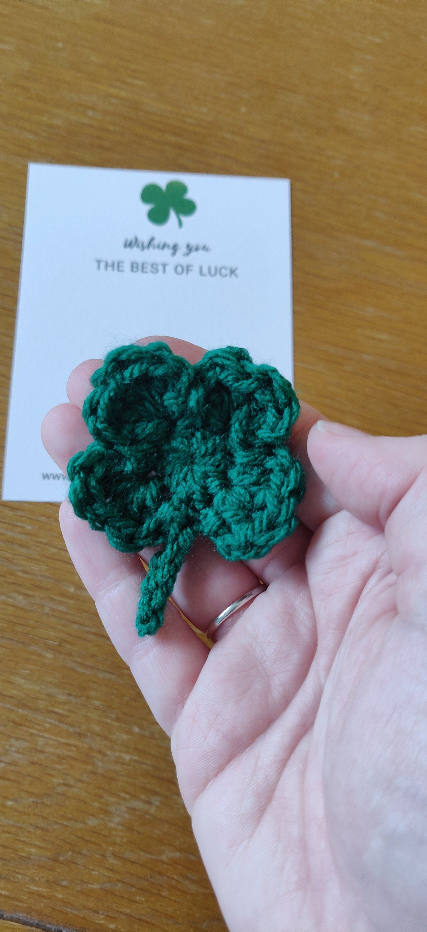 Good Luck Four Leaf Clover Card, Wishing you the Best of Luck in Your New Job, New School, Exams, Lucky Clover Crochet, Lucky Pocket Token