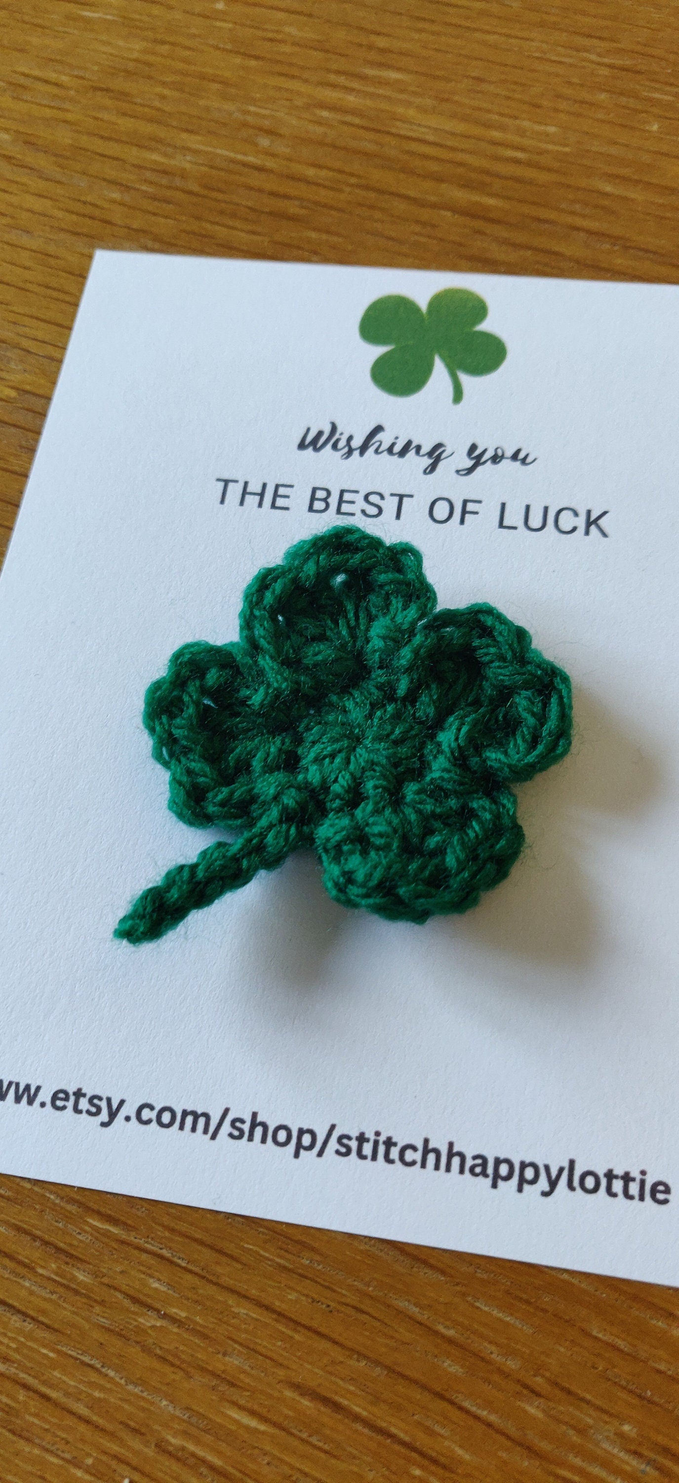 Good Luck Four Leaf Clover Card, Wishing you the Best of Luck in Your New Job, New School, Exams, Lucky Clover Crochet, Lucky Pocket Token