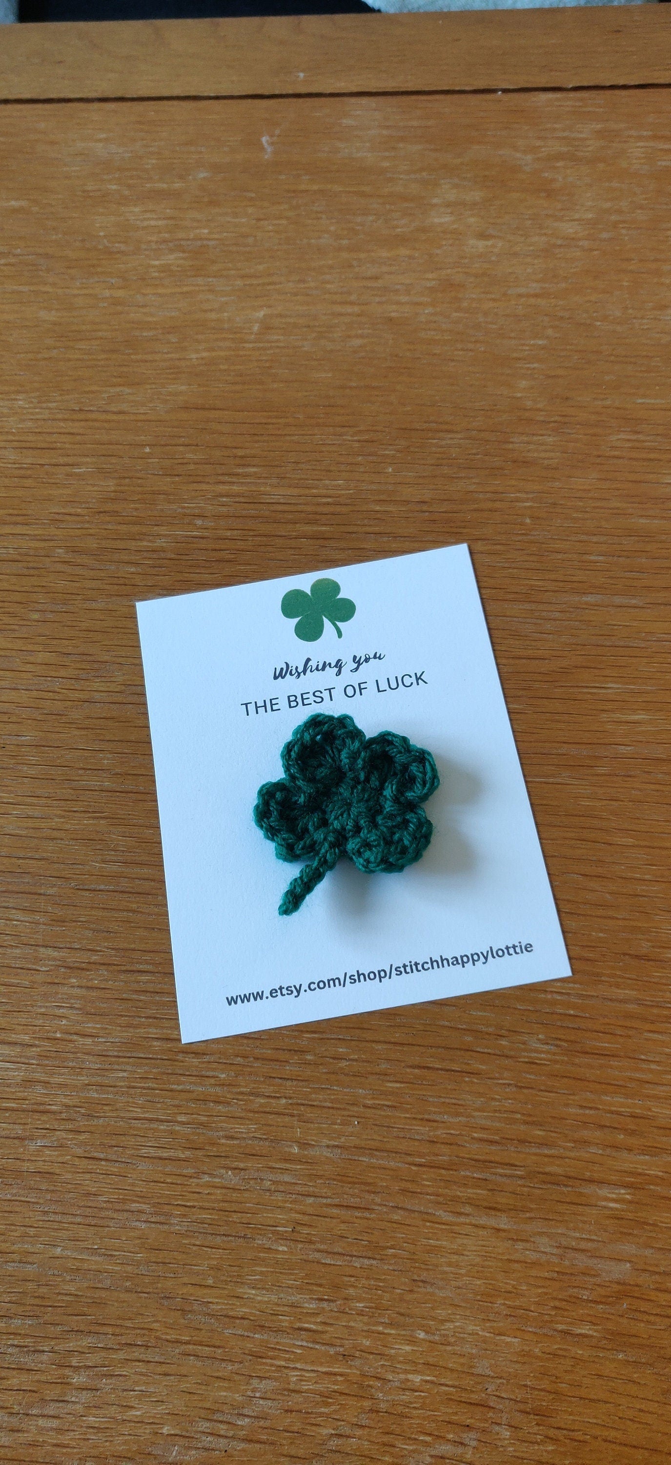 Good Luck Four Leaf Clover Card, Wishing you the Best of Luck in Your New Job, New School, Exams, Lucky Clover Crochet, Lucky Pocket Token