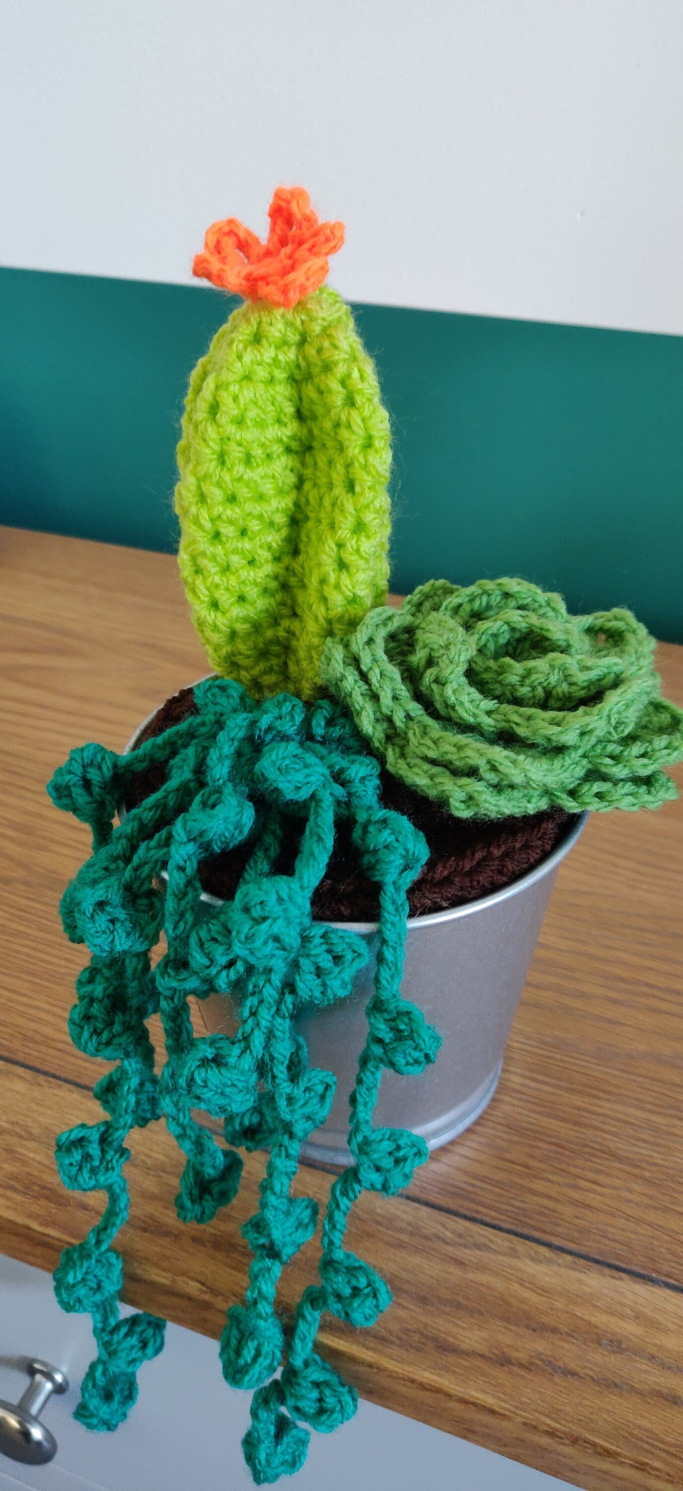 Crochet Succulent and Cacti Plant Pot, Forever Artificial Plant, Unique Birthday Gift, Porch Decor, Forest Green Decor, Indoor Plant Pot