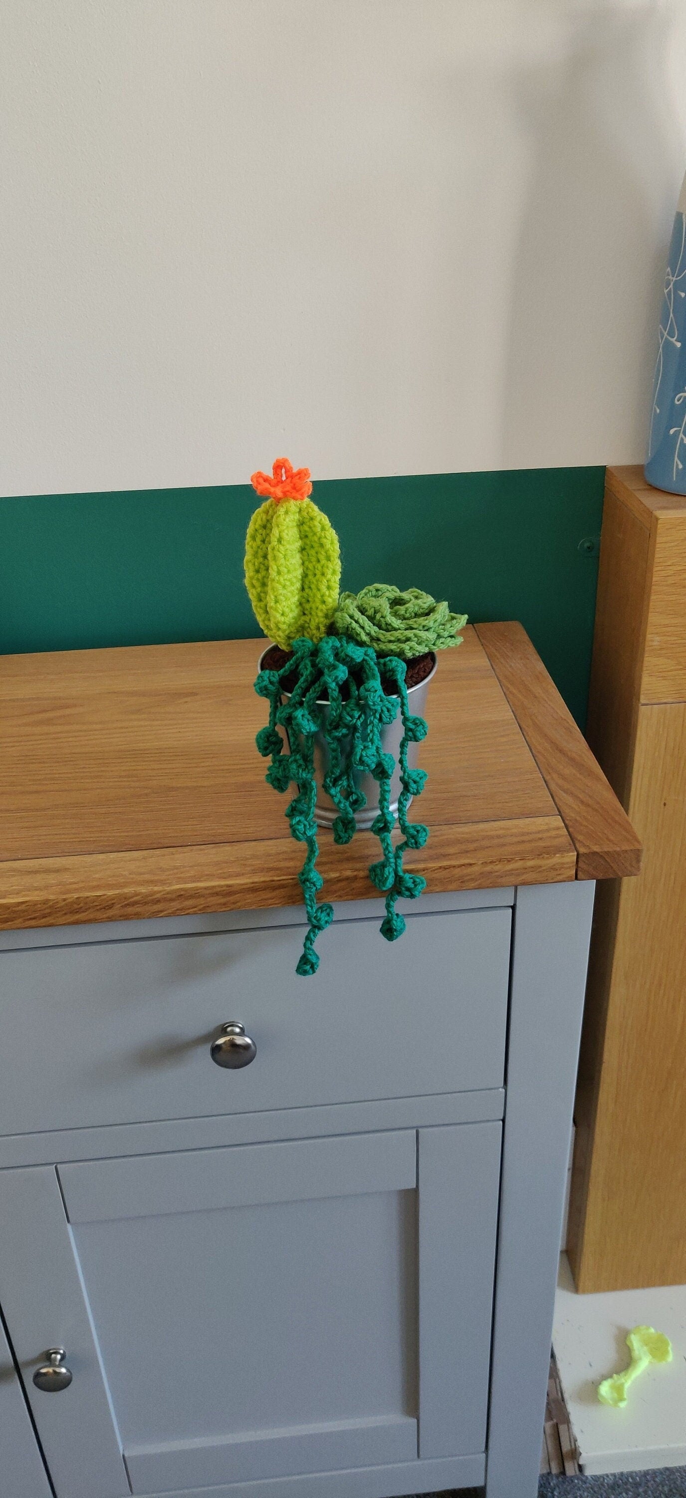 Crochet Succulent and Cacti Plant Pot, Forever Artificial Plant, Unique Birthday Gift, Porch Decor, Forest Green Decor, Indoor Plant Pot