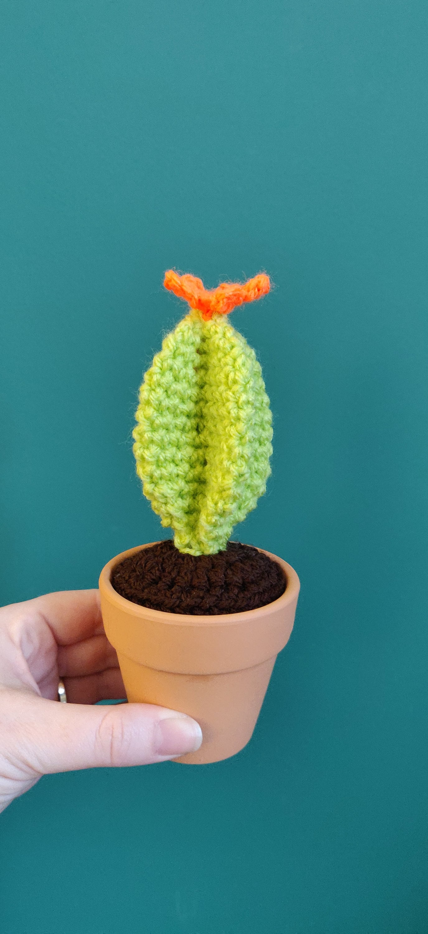 Mini Crochet Cactus with Orange Flower, Desk Decor