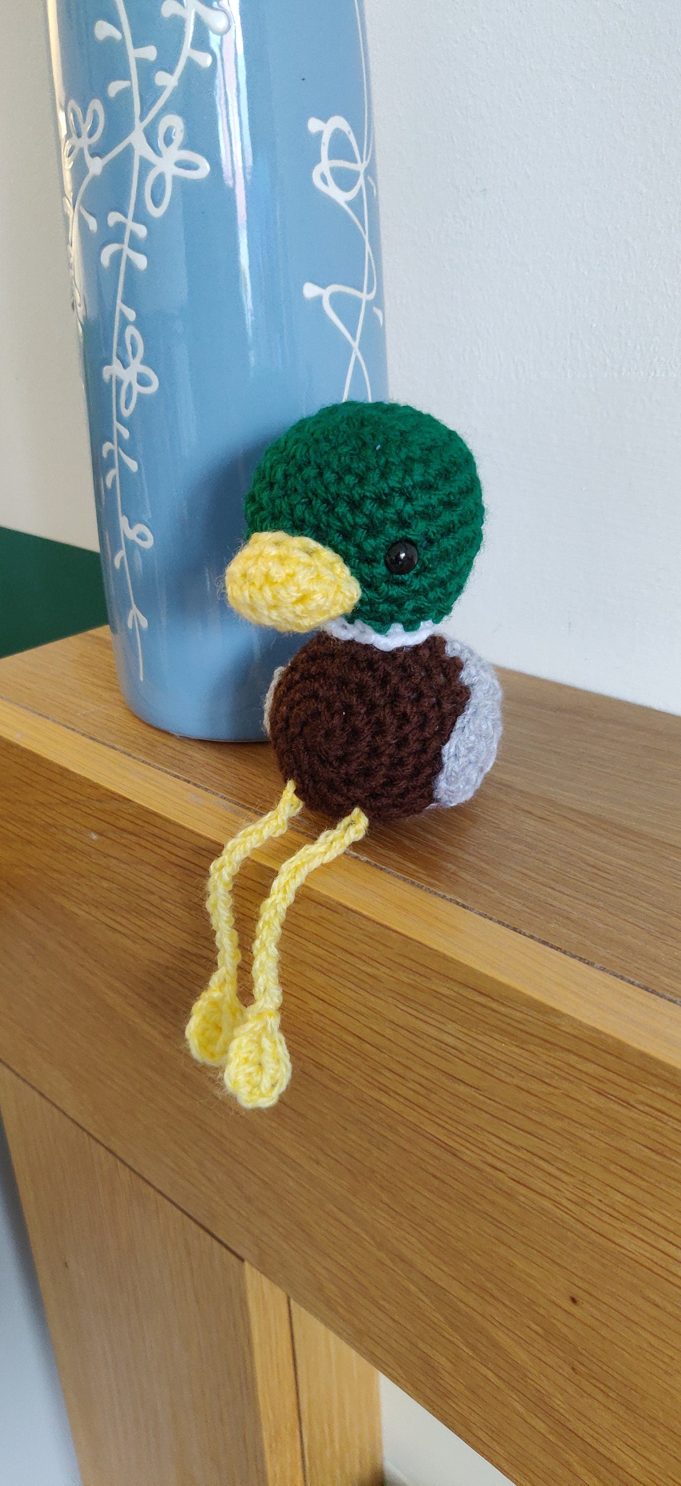 Crochet Mallard Duck Figurine: Shelf Sitter Ornament