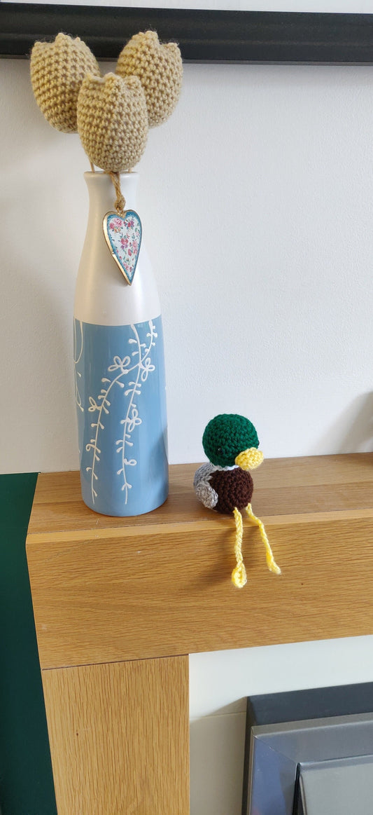 Crochet Mallard Duck Figurine: Shelf Sitter Ornament